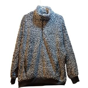 Express One Eleven Womens LG Gray Sherpa Pullover 1/4‎ Zip Mock Neck Sweater